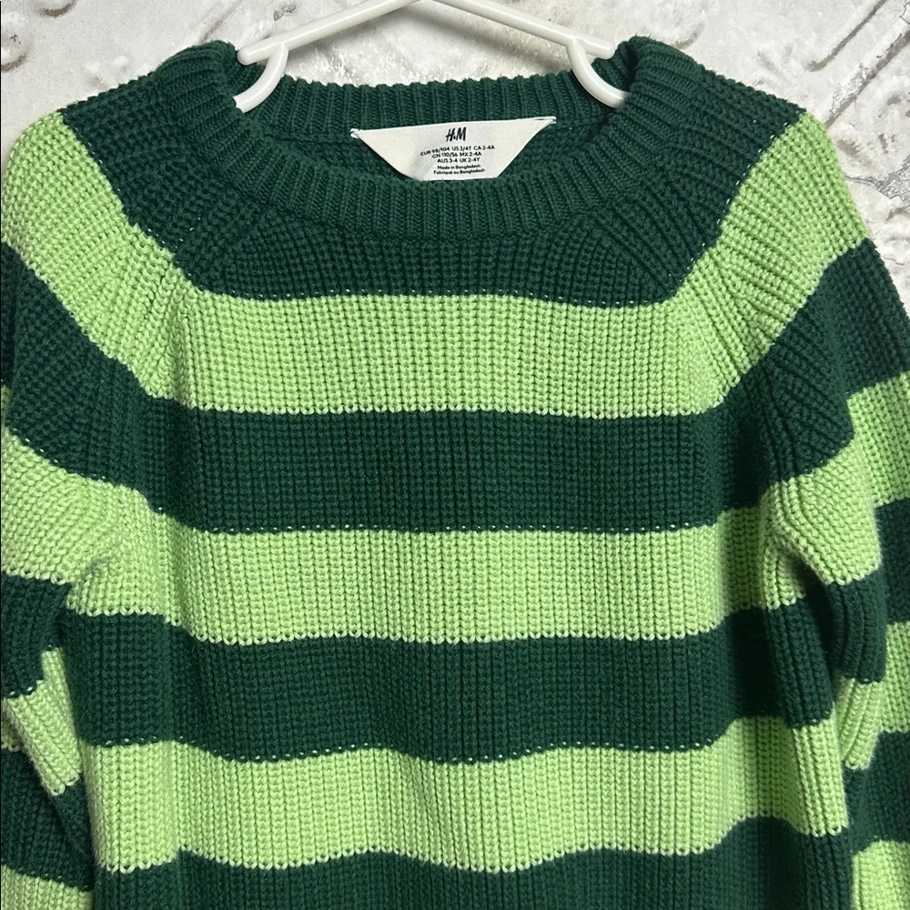 H&M Dark and Light Green Striped Knit Sweater